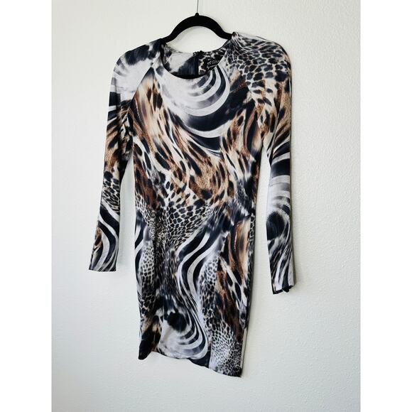 Torn by Ronny Kobo Black White Brown Animal Print Long Sleeve Bodycon Dress S - Picture 4 of 12